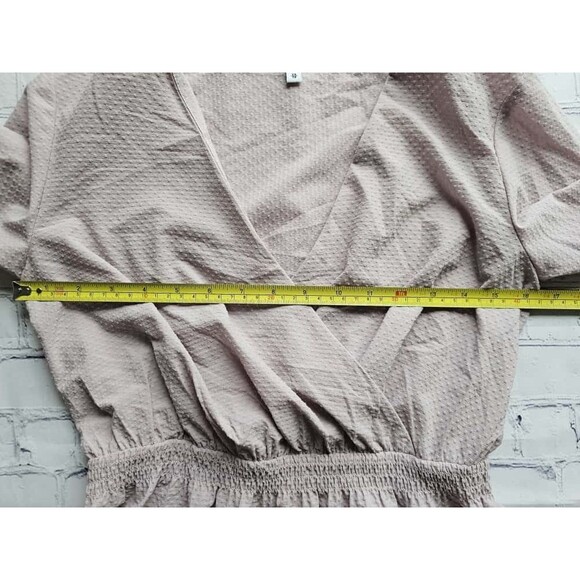 Express Blush Pink Wrap Blouse XS Women’s Long Sleeve Textured Smocked Waist Top - Picture 3 of 12